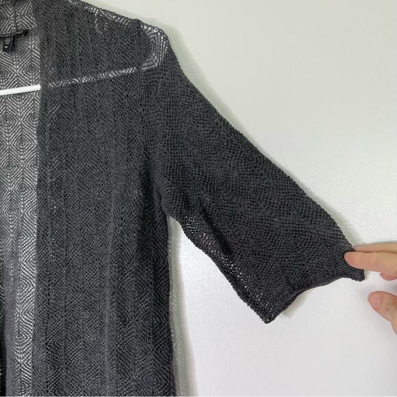 EILEEN FISHER Gray Open Front Sweater 100% Wool Textured Cardigan PP EUC - Picture 4 of 7